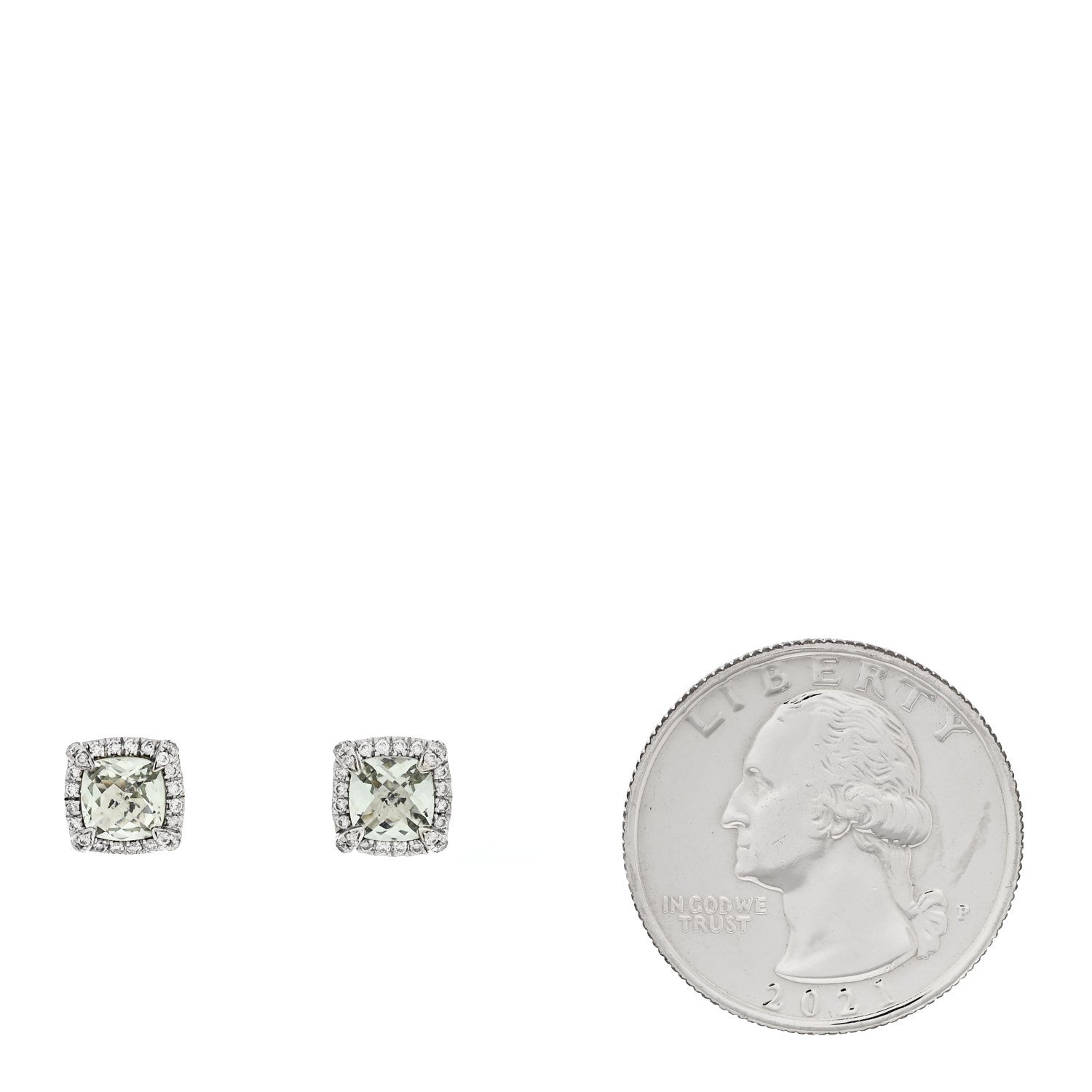 David Yurman Sterling Silver Diamond Prasiolite Petite Chatelaine Pave Bezel Stud Earrings 2 of 4