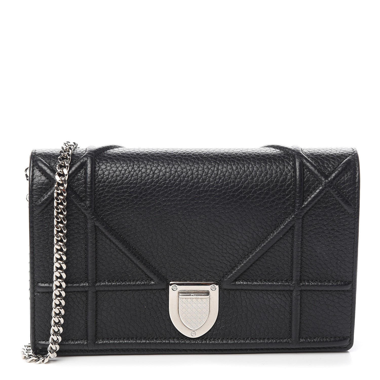 Christian Dior Grained Calfskin Diorama Wallet on Chain Pouch Black 1 of 13