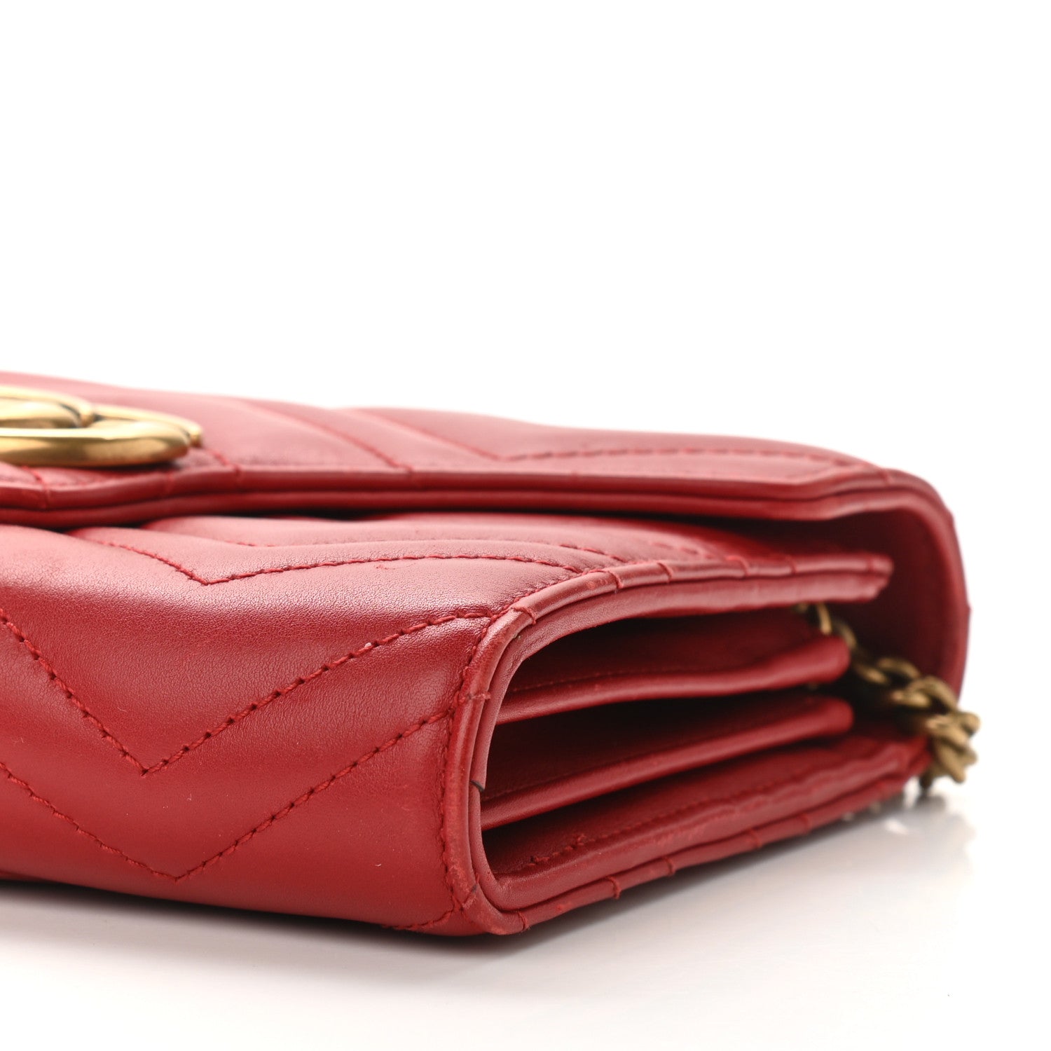 Gucci Calfskin Matelasse GG Marmont Chain Wallet Hibiscus Red 11 of 12