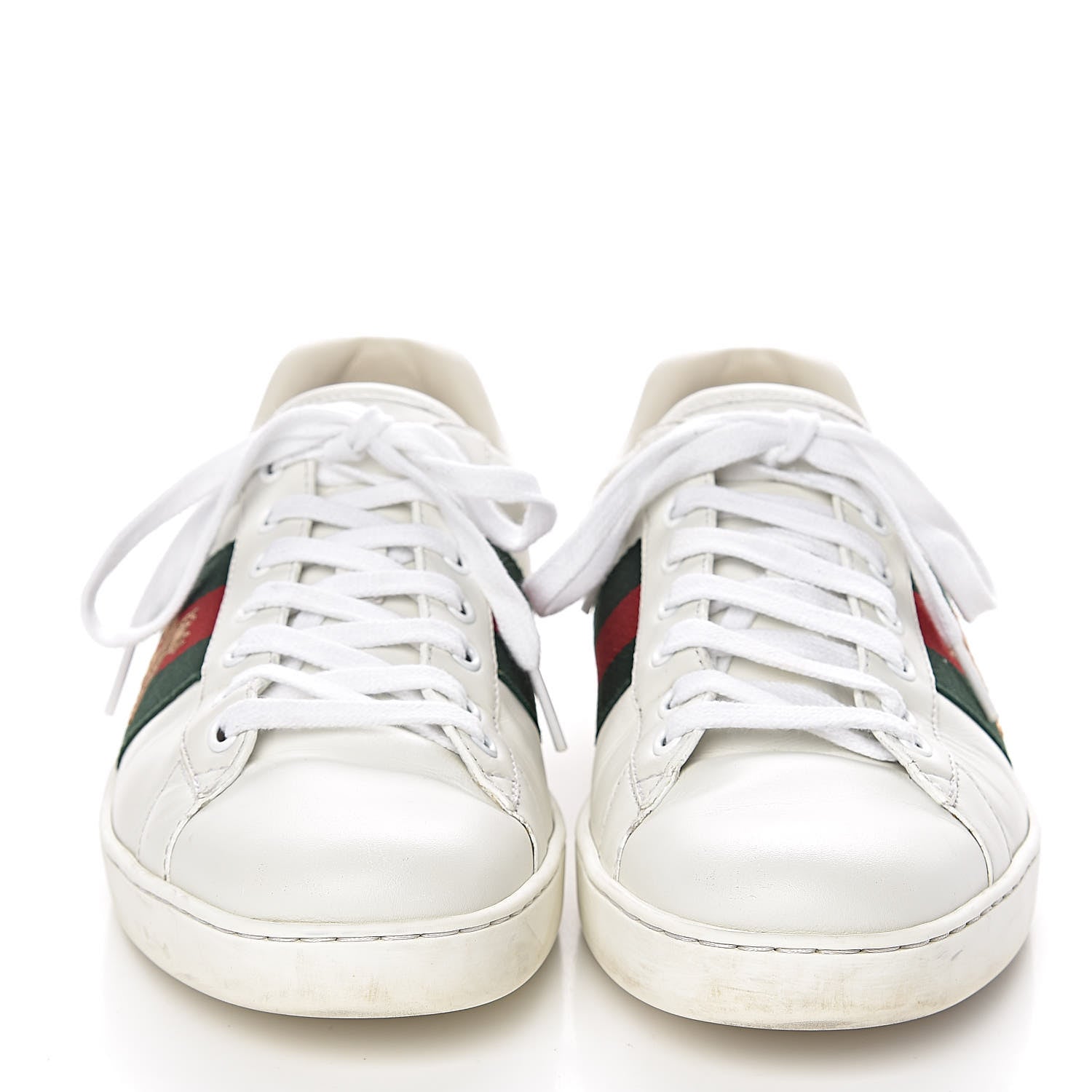 Gucci Miro Soft Calfskin Laminated Ayers Web Bee Embroidered Mens Ace Sneakers 7.5 White Red Flame Green 2 of 14