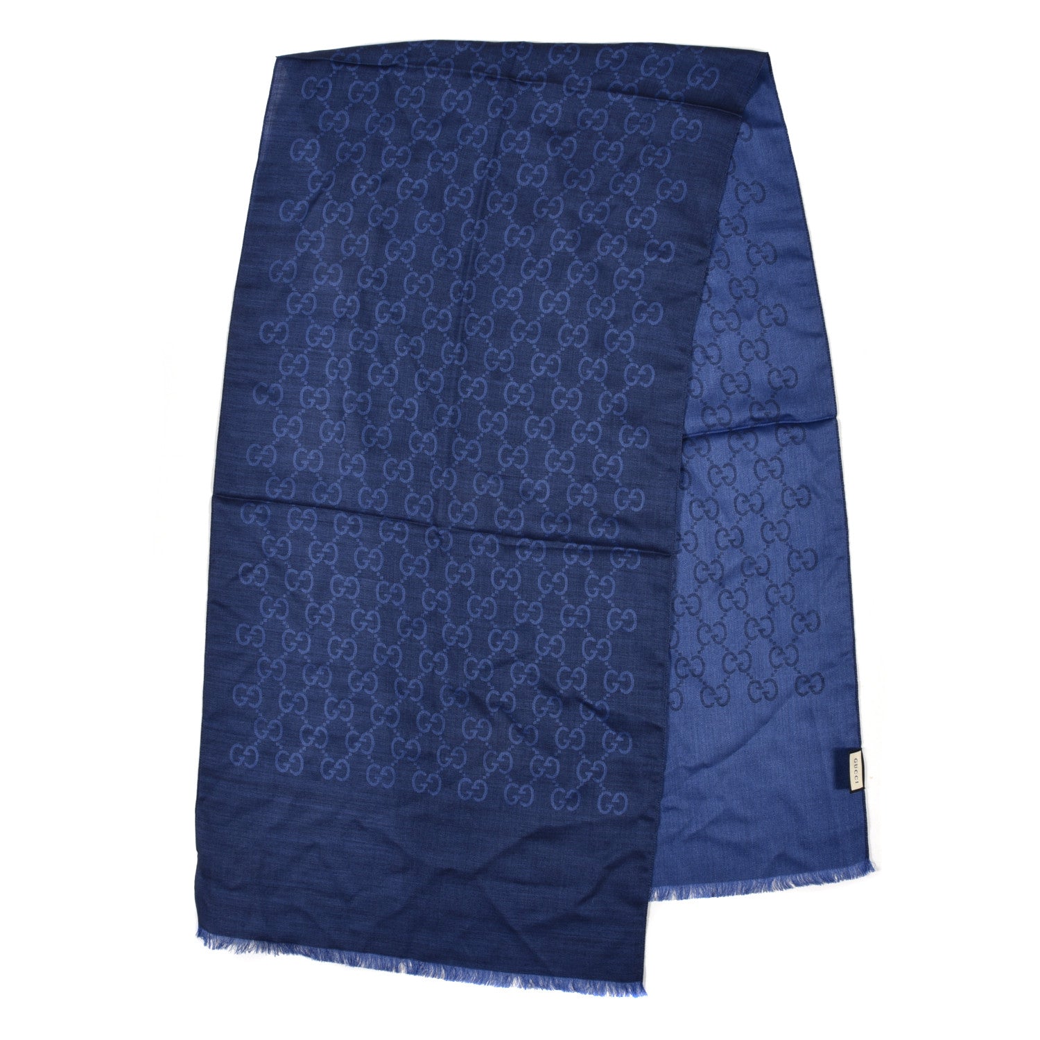 Gucci Wool Silk GG Monogram GGNat Scarf Blue 2 of 5