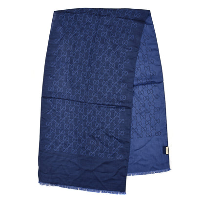 Gucci Wool Silk GG Monogram GGNat Scarf Blue 2 of 5