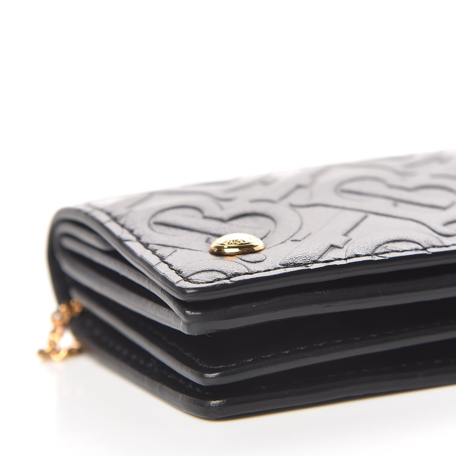 Burberry Calfskin Embossed Monogram Chain Card Case Black 8 of 10