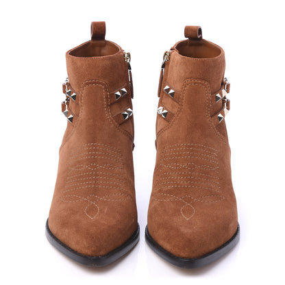Valentino Garavani Suede Rockstud Double Buckle 50mm Cowboy Ankle Boots 38 Selleria 2 of 8