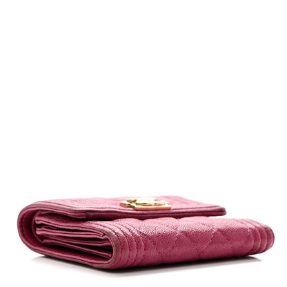 Chanel Caviar Quilted Compact Boy Wallet Dark Pink 2 of 11