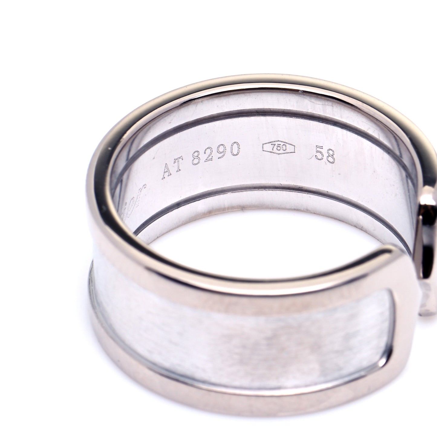 18K White Gold 10mm Logo De Cartier Ring 58 8.5