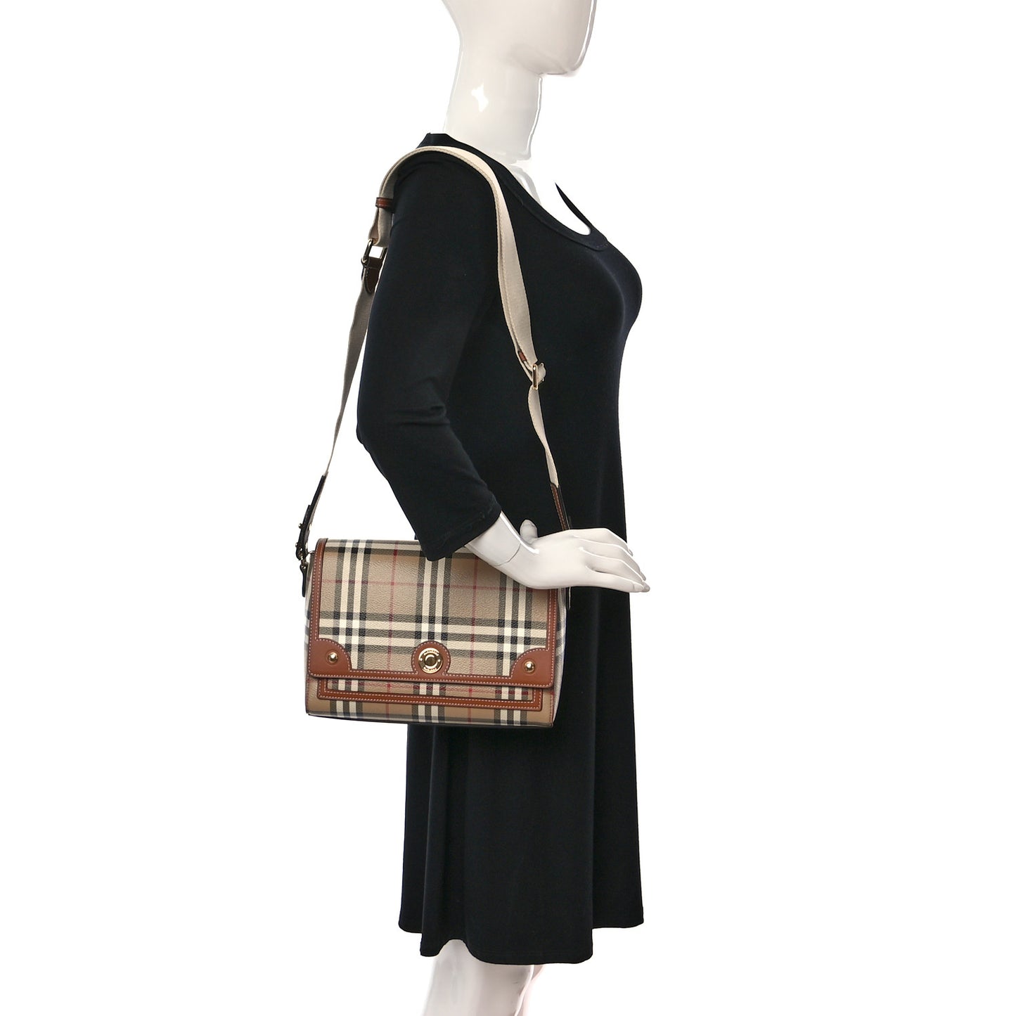 Coated Canvas Calfskin Vintage Check Medium Note Crossbody Bag Briar Brown