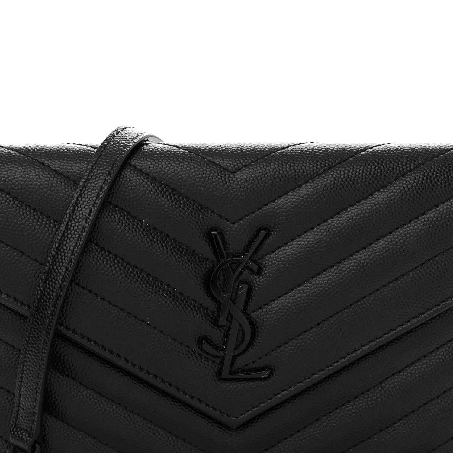Saint Laurent Grain De Poudre Matelasse Chevron Monogram Monochrome Envelope Chain Wallet Black 8 of 14