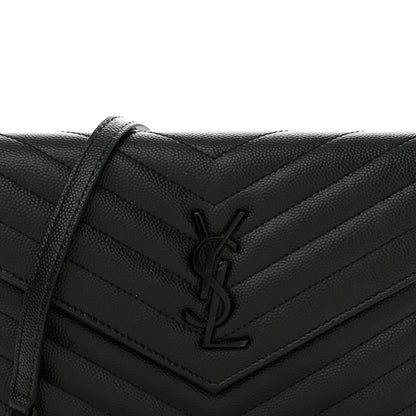 Saint Laurent Grain De Poudre Matelasse Chevron Monogram Monochrome Envelope Chain Wallet Black 8 of 14