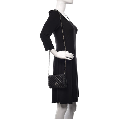 Chanel Lambskin Chevron Quilted Wallet On Chain WOC Black 2 of 12