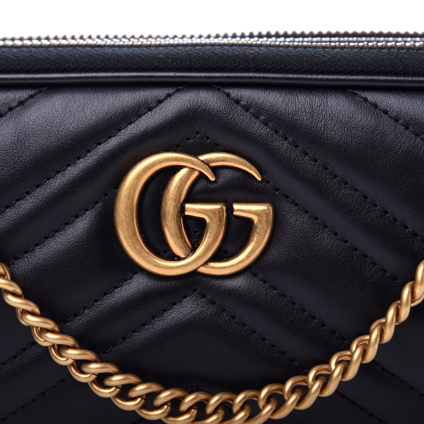 Calfskin Matelasse Mini GG Marmont Chain Crossbody Bag Black