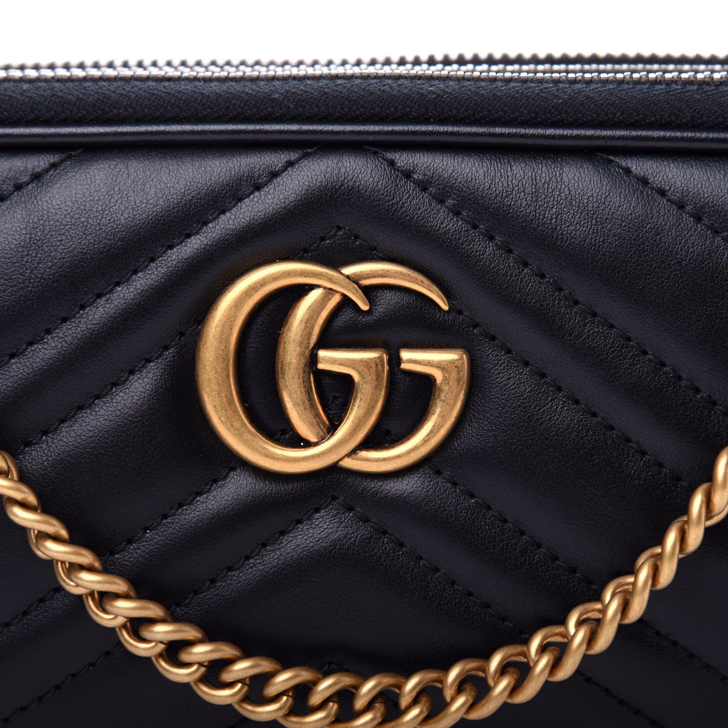 Gucci Calfskin Matelasse Mini GG Marmont Chain Crossbody Bag Black 12 of 13