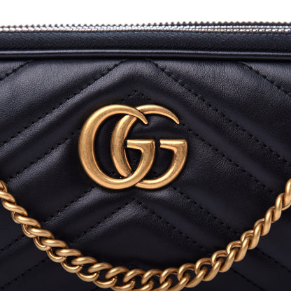 Gucci Calfskin Matelasse Mini GG Marmont Chain Crossbody Bag Black 12 of 13