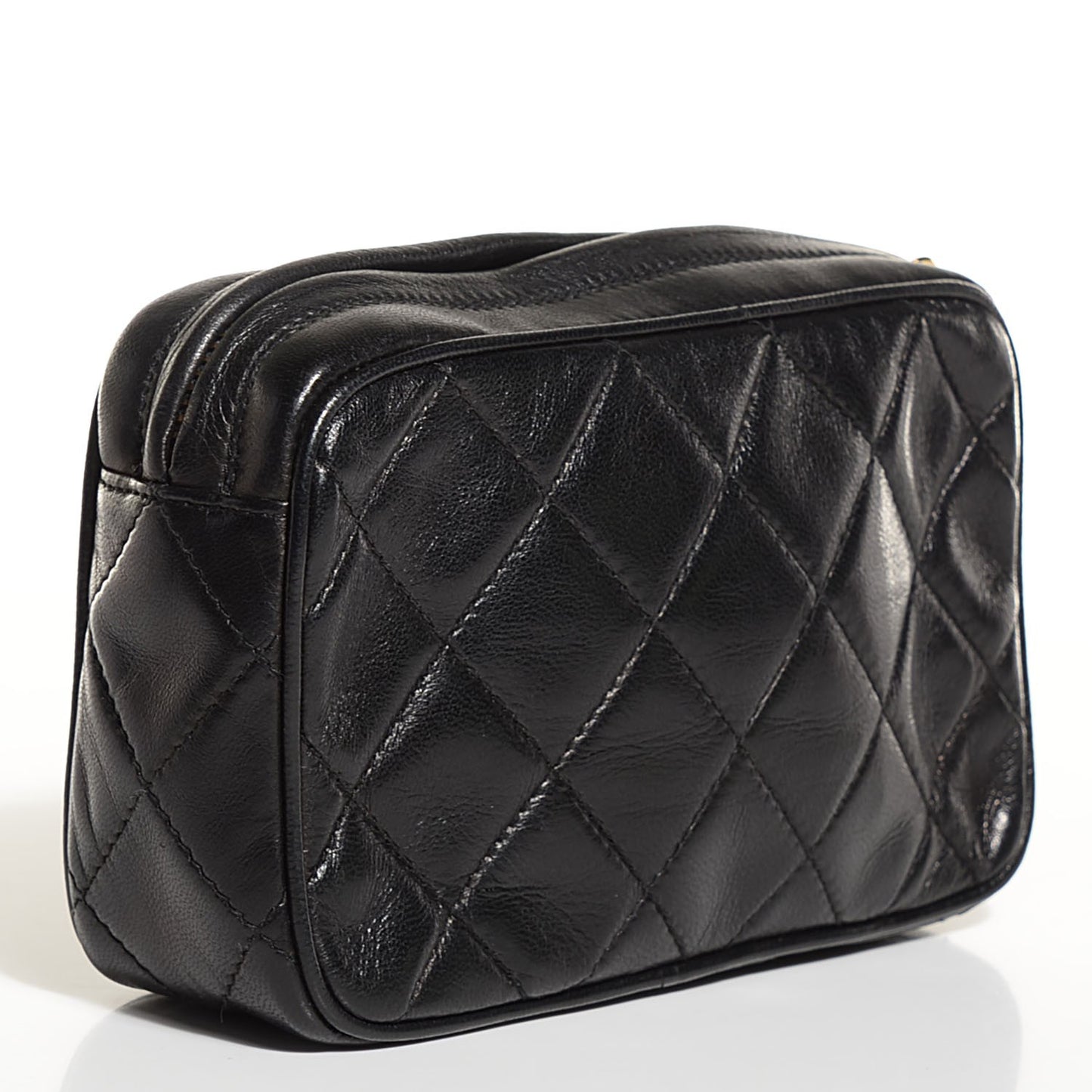 Lambskin Quilted Tassel Camera Case Pouch Black