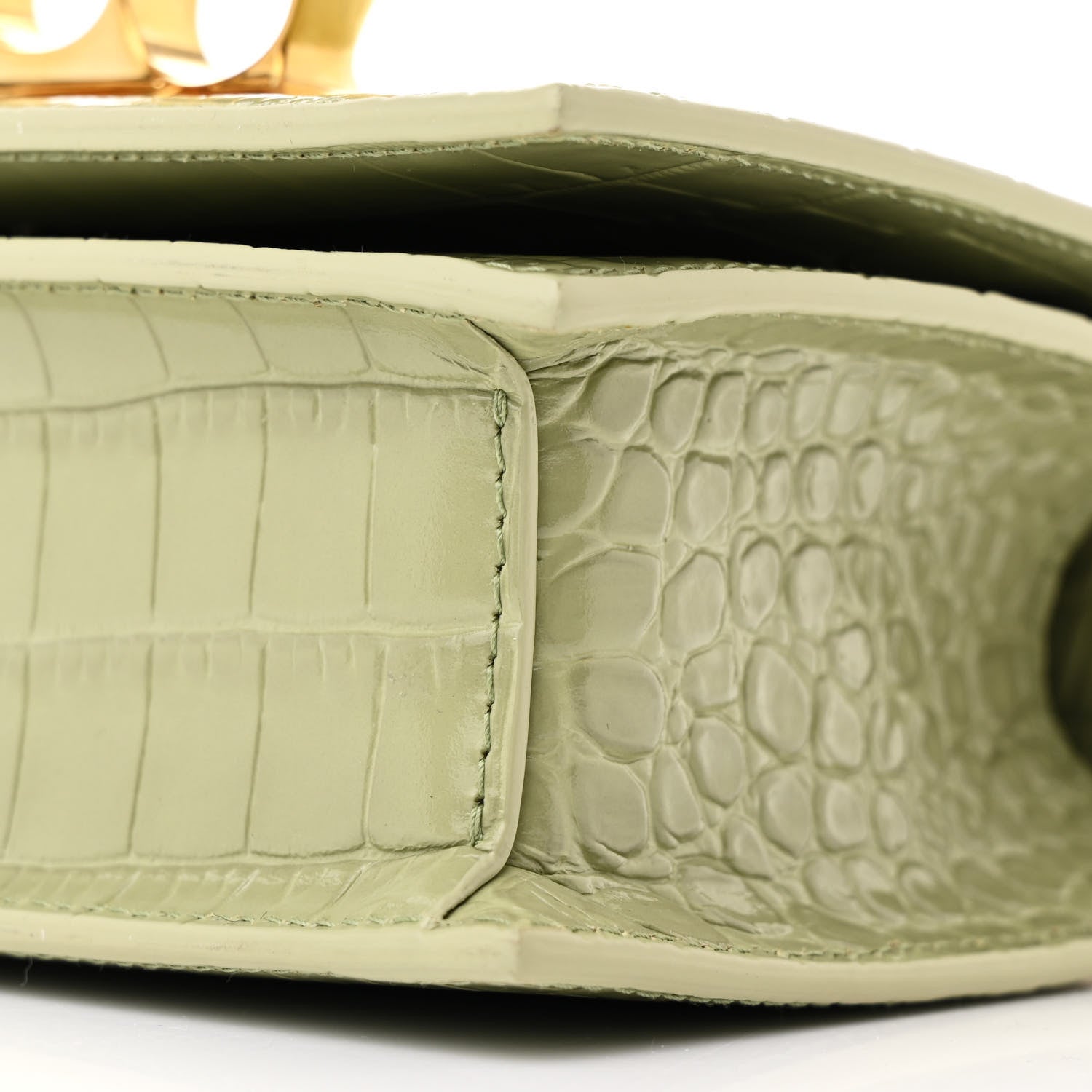 Alexander McQueen Calfskin Crocodile Embossed Knuckle Shoulder Bag Sage 10 of 10