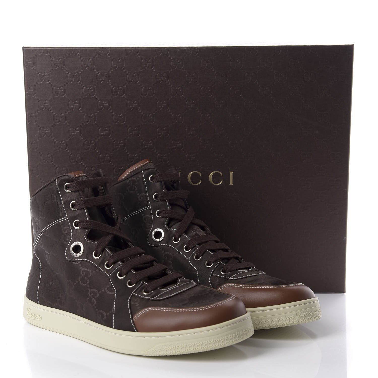 Gucci Nylon Monogram Mens High Top Sneakers 5 Cocoa 9 of 9