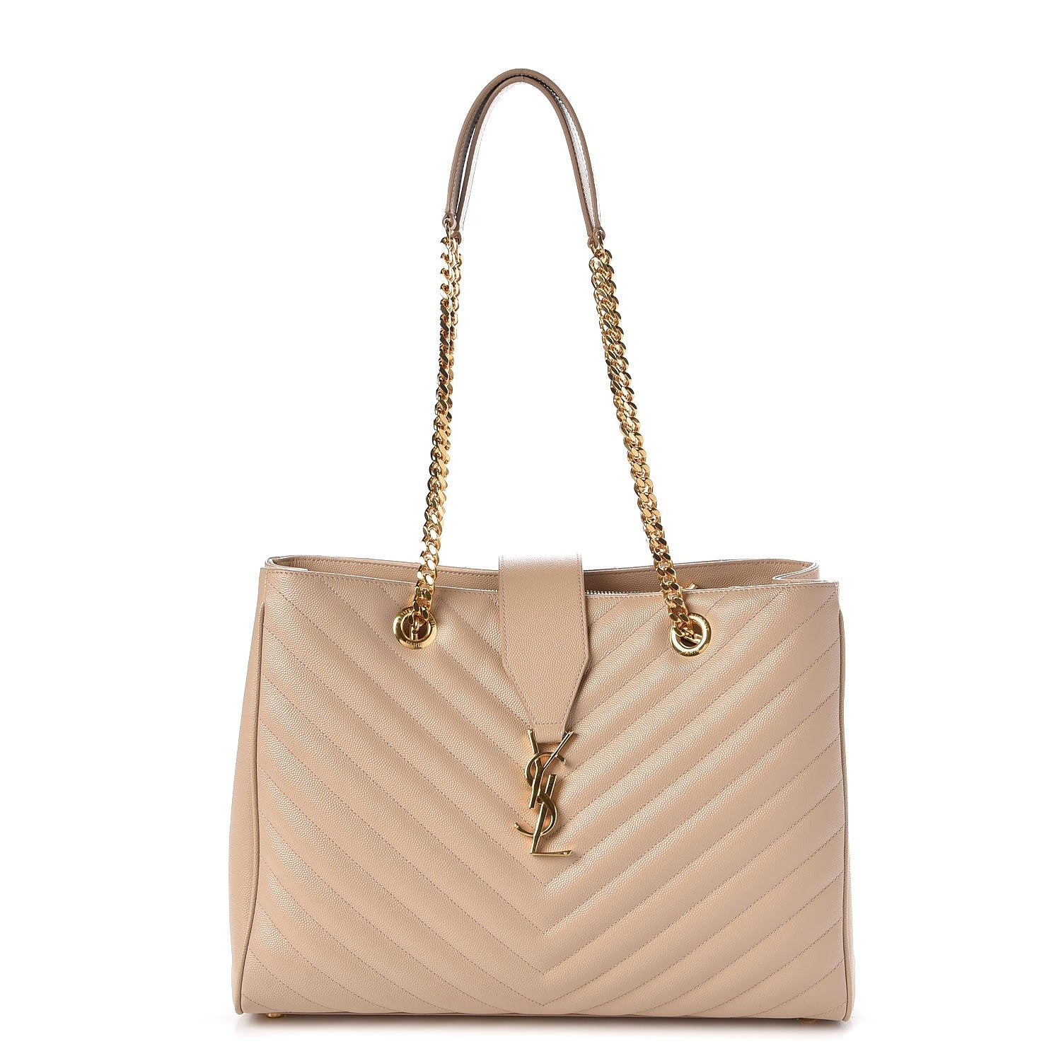 Saint Laurent Grain De Poudre Matelasse Chevron Monogram Shopping Bag Nude Powder 1 of 12
