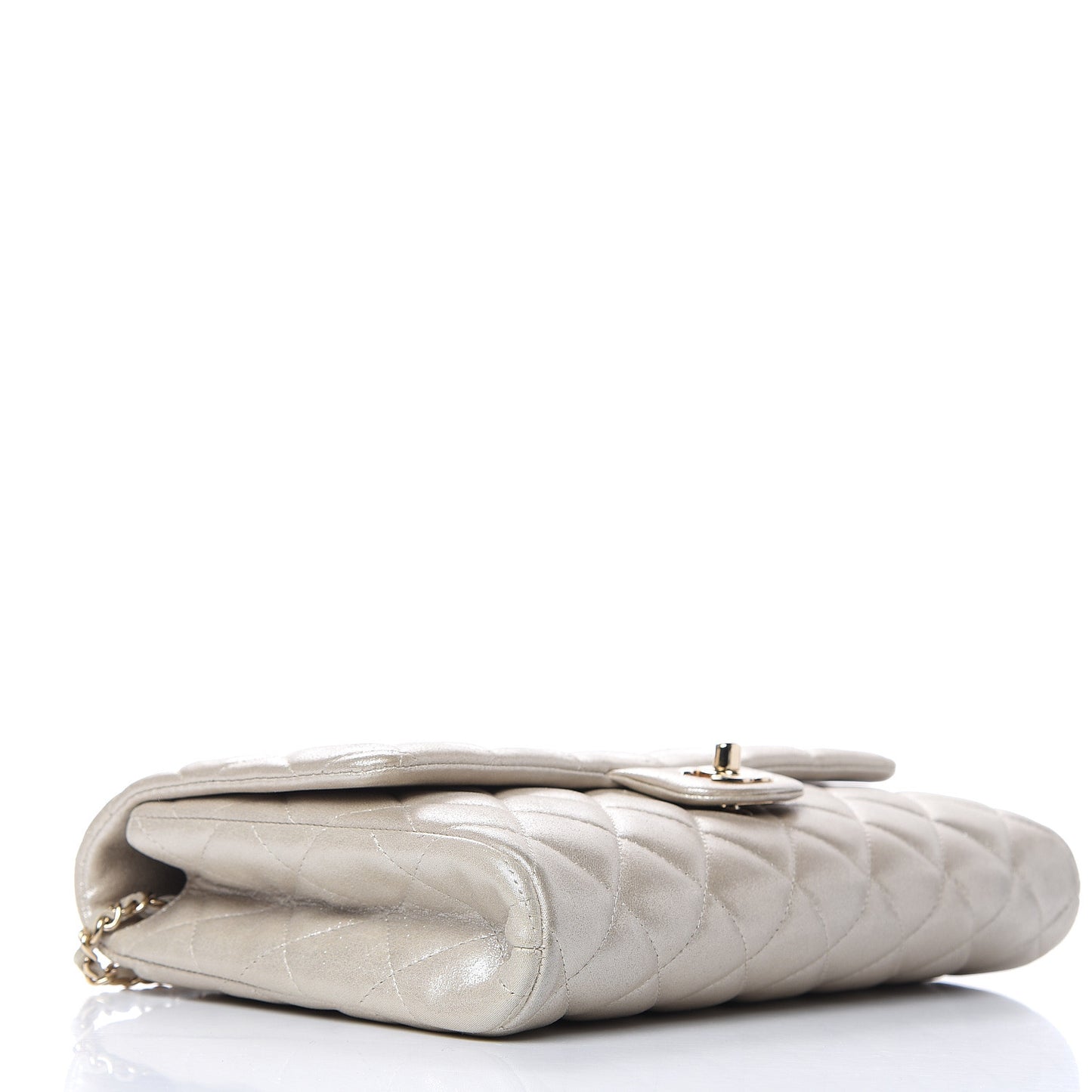 Metallic Lambskin Quilted Clutch With Chain Flap Gold