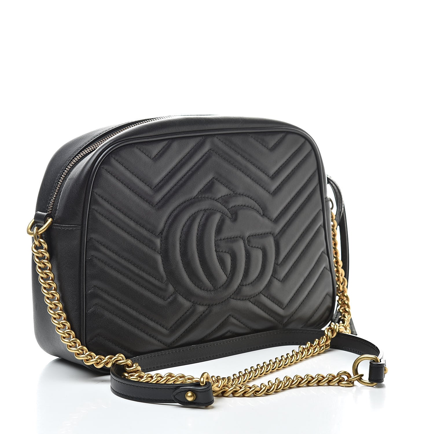 Gucci Calfskin Matelasse Medium GG Marmont Chain Shoulder Bag Black 3 of 11