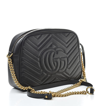 Gucci Calfskin Matelasse Medium GG Marmont Chain Shoulder Bag Black 3 of 11
