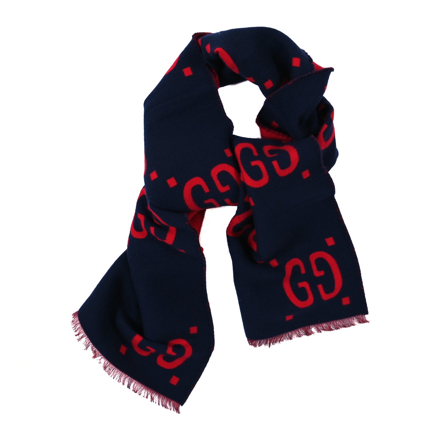 Wool Silk Monogram Jumbo GG Freedom Scarf Midnight Blue Red
