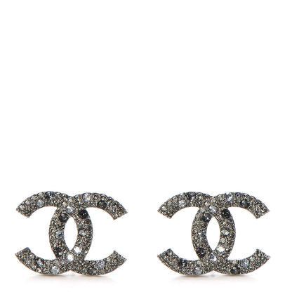 Chanel Crystal Ruthenium Large CC Earrings Grey Silver 1 of 5
