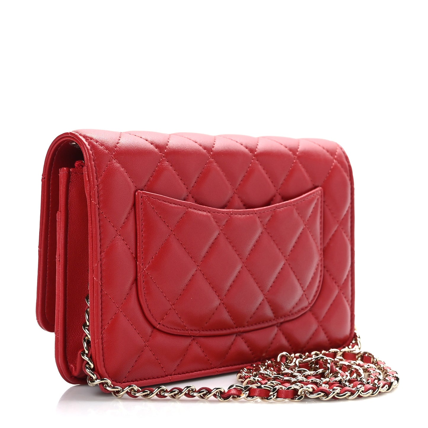 Lambskin Quilted Wallet On Chain WOC Red