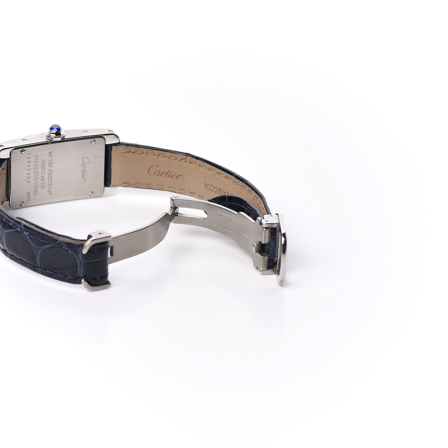 Stainless Steel Alligator 19mm Tank Americaine Quartz Watch Blue
