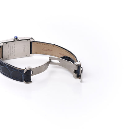 Cartier Stainless Steel Alligator 19mm Tank Americaine Quartz Watch Blue 7 of 10