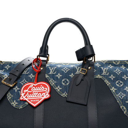 Louis Vuitton X NIGO Taurillon Monogram Denim Drip Keepall Bandouliere 50 Blue 4 of 9
