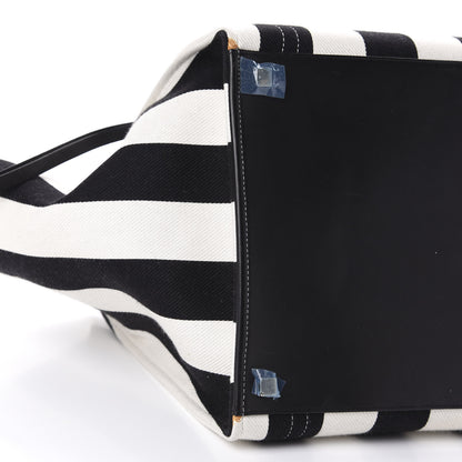 Celine Cotton Canvas Striped Medium Phantom Luggage White Black 6 of 11