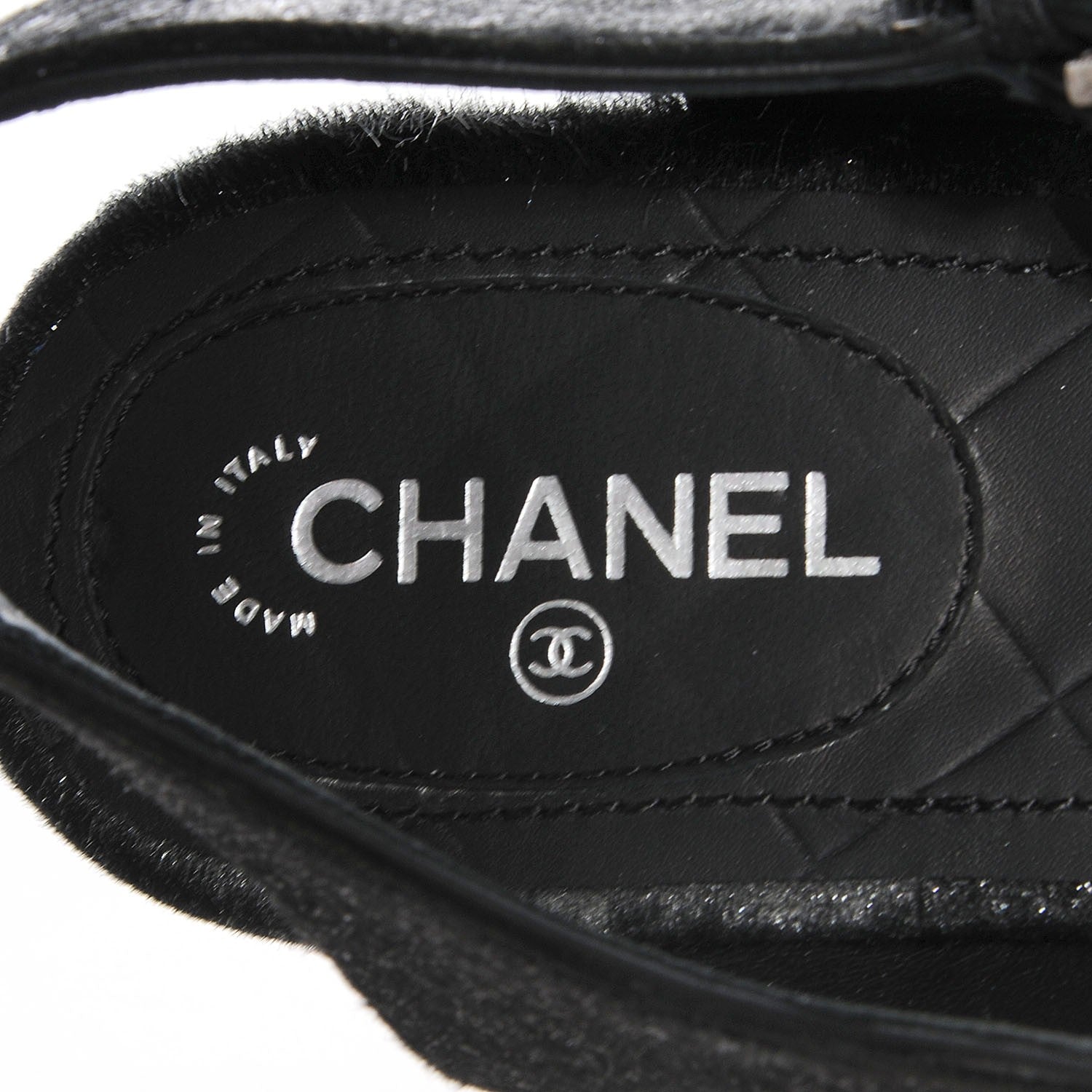 Chanel Calfskin Pony Hair CC Thong Sandals 37 Black Silver 7 of 7