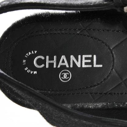Chanel Calfskin Pony Hair CC Thong Sandals 37 Black Silver 7 of 7