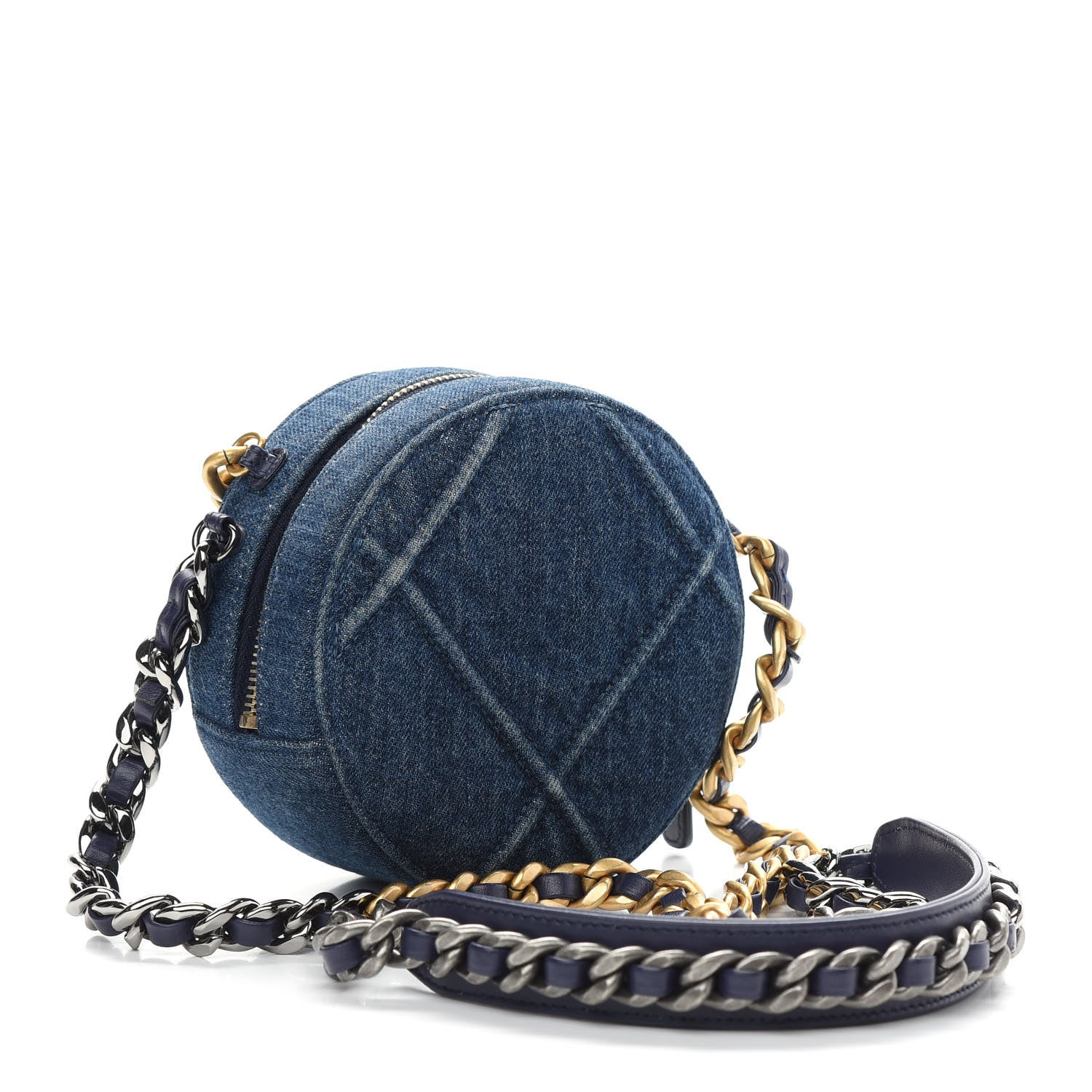 Chanel Denim Quilted Chanel 19 Round Clutch With Chain Blue 3 of 9