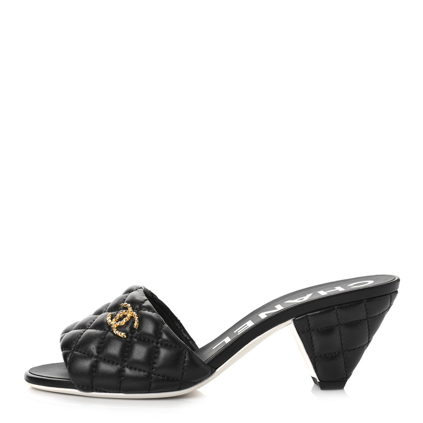 Lambskin Quilted Textured CC Mules 38 Black