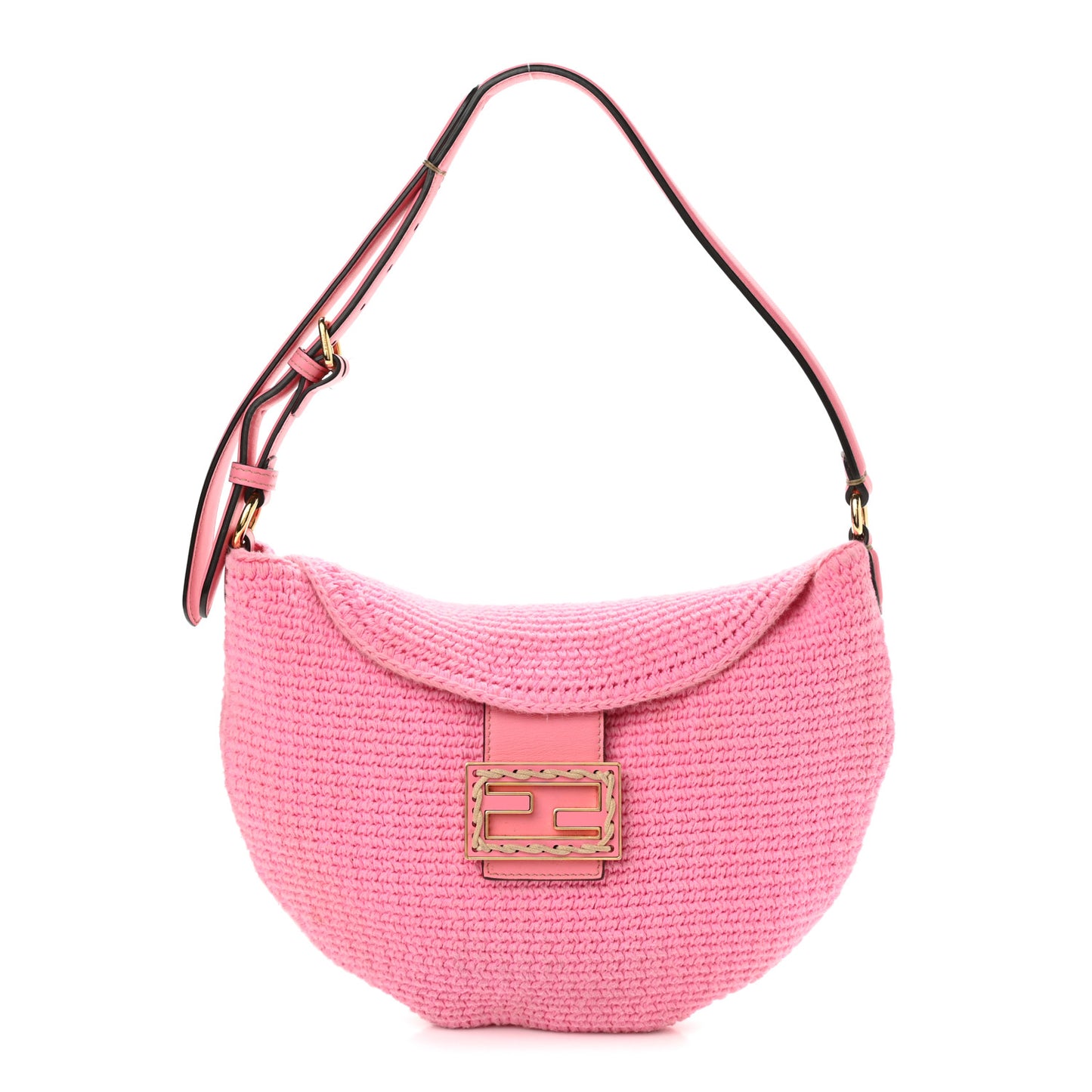 Fabric Crochet Vitello Grace Small Croissant Hobo Pink