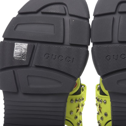 Gucci Technical Canvas Calfskin Studded Mens Aguru Sandals 9 Neon Yellow 6 of 8