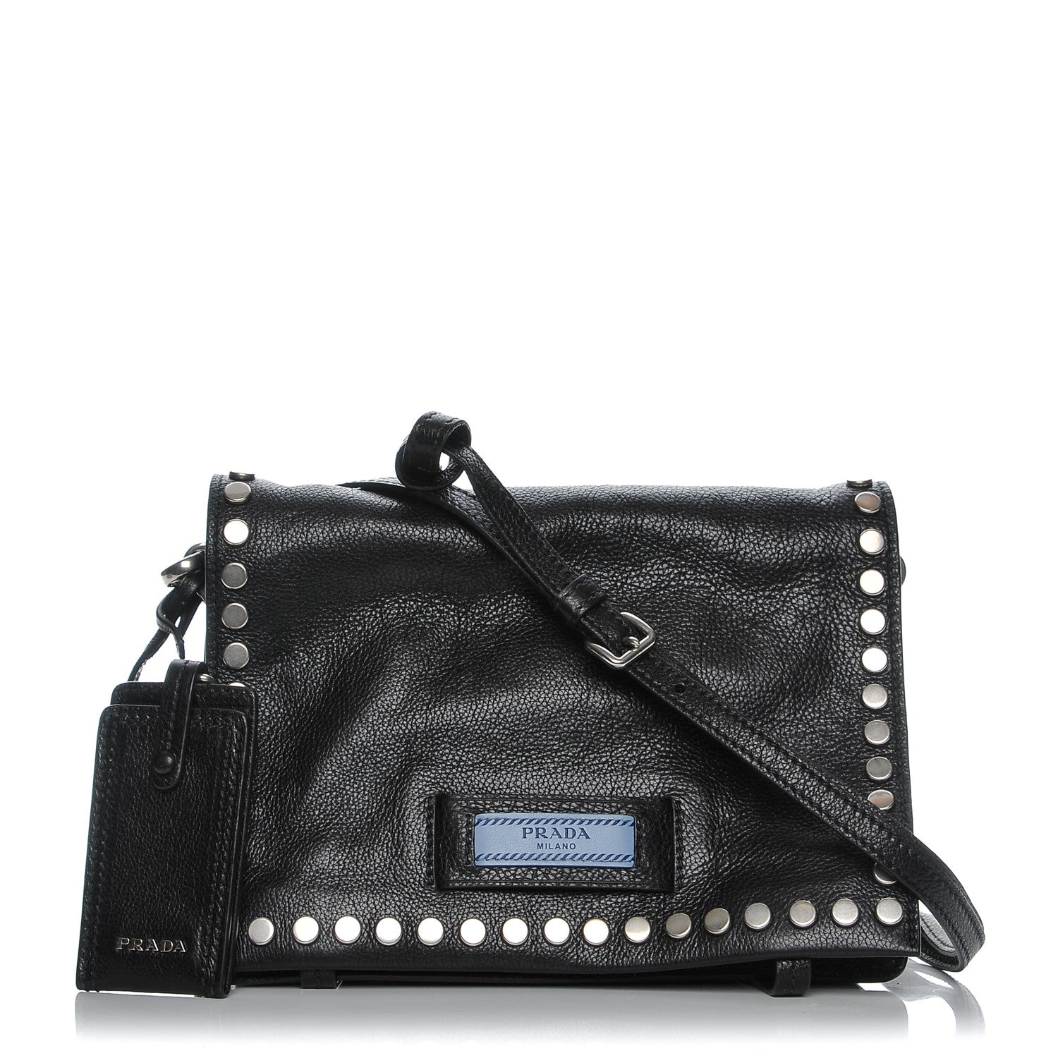 Prada Glace Calf Studded Etiquette Flap Nero Black 1 of 7