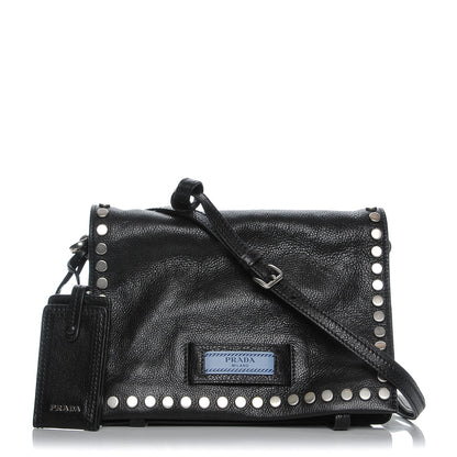 Prada Glace Calf Studded Etiquette Flap Nero Black 1 of 7