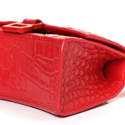 Balenciaga Shiny Calfskin Tonal B Crocodile Embossed Hourglass Top Handle Bag XS Bright Red 9 of 9