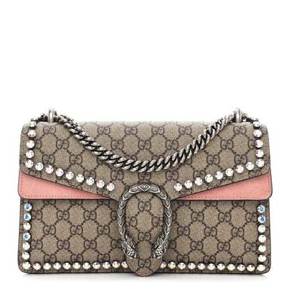 Gucci GG Supreme Monogram Suede Crystal Small Dionysus Shoulder Bag Beige Ebony Light Peonia 1 of 9