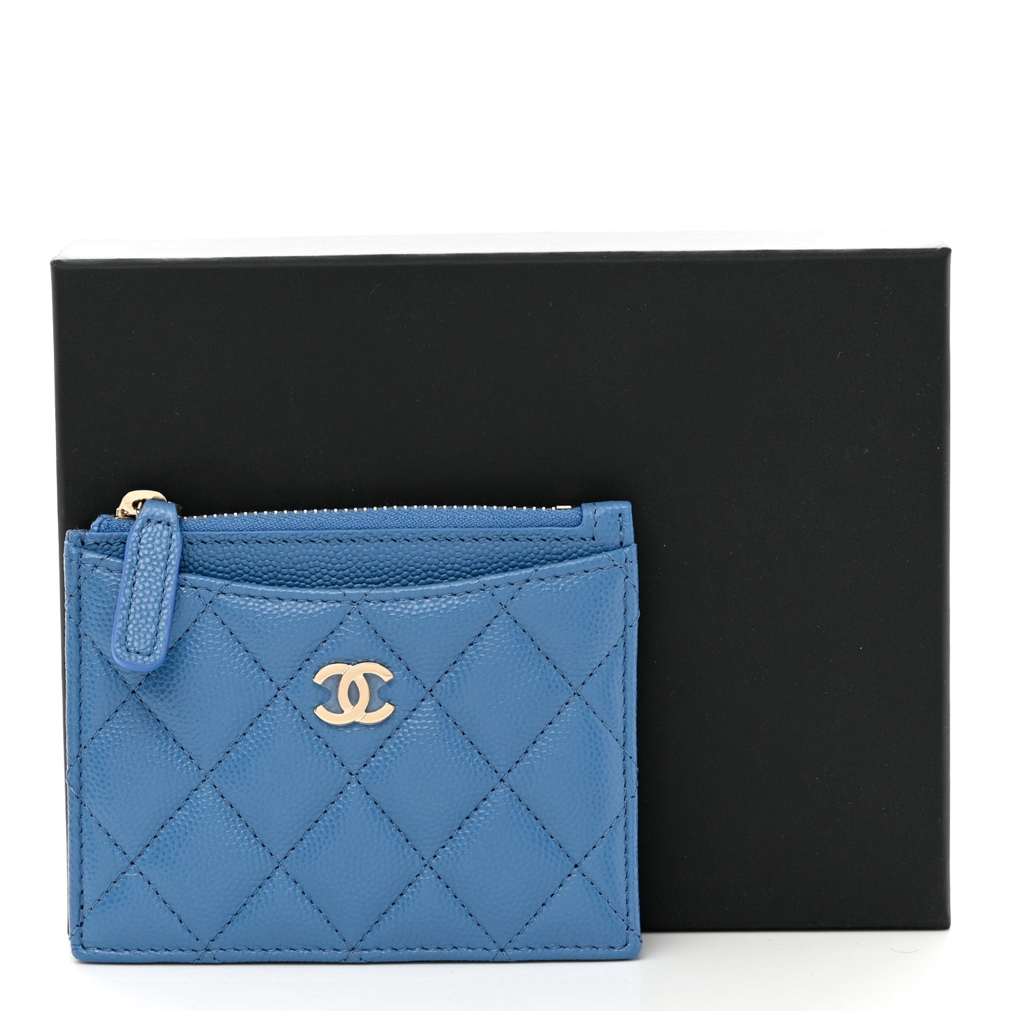 Caviar Quilted CC Zip Card Holder Blue