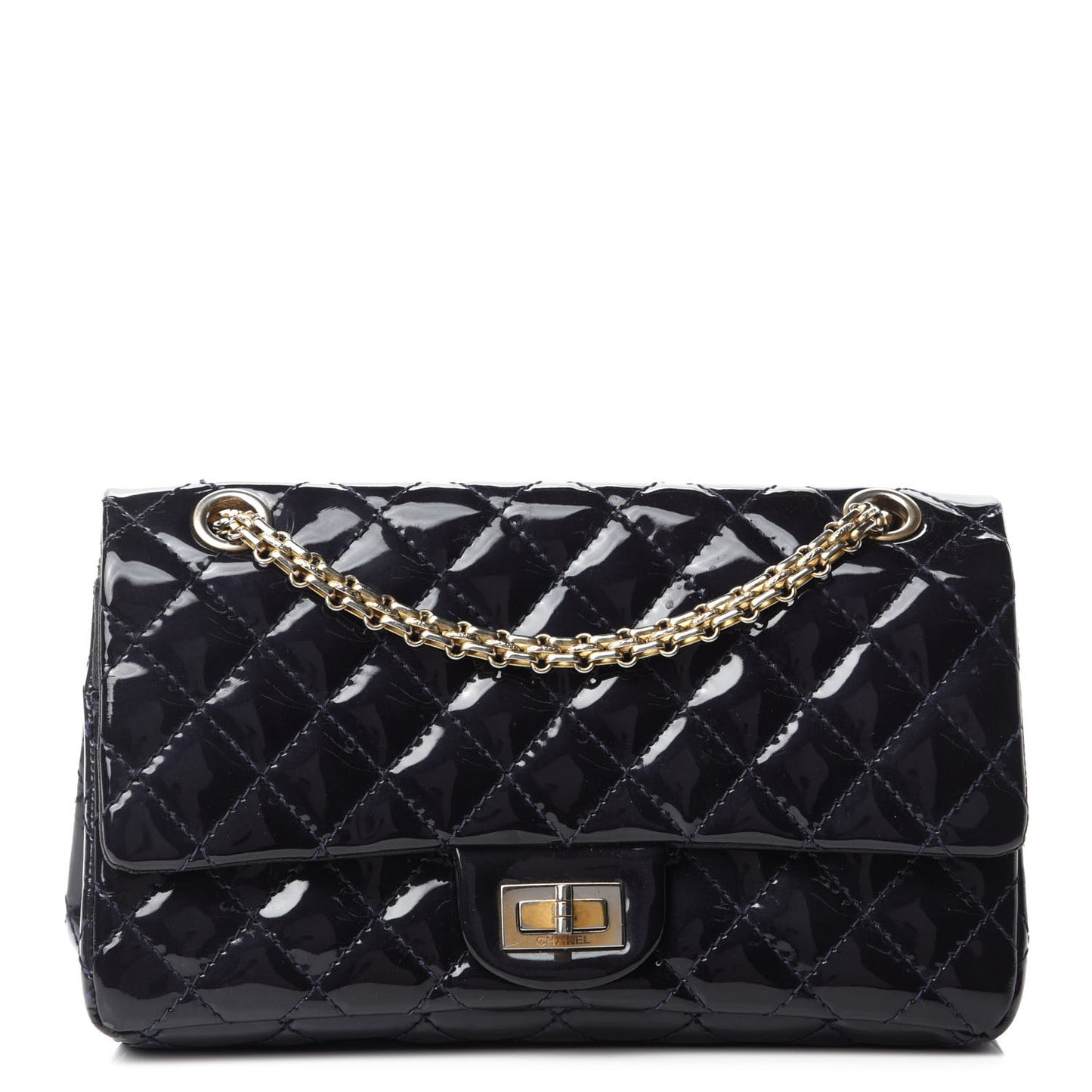 Patent Quilted Accordion Reissue 2.55 Flap Navy