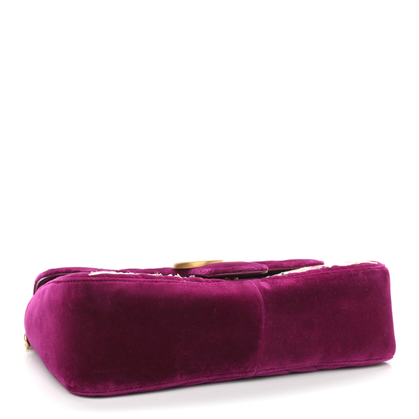 Velvet Matelasse Embroidered Small GG Marmont Shoulder Bag Fuchsia Violet Cyclamen