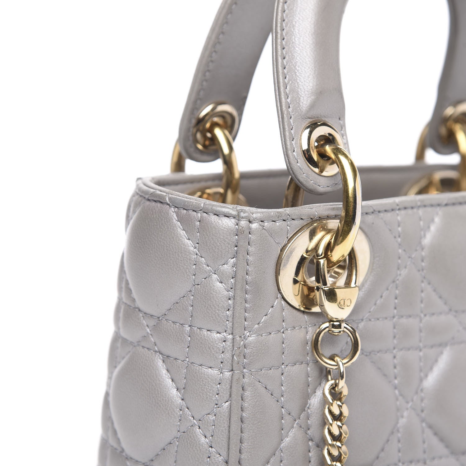 Christian Dior Metallic Lambskin Cannage Mini Lady Dior Grey 10 of 14