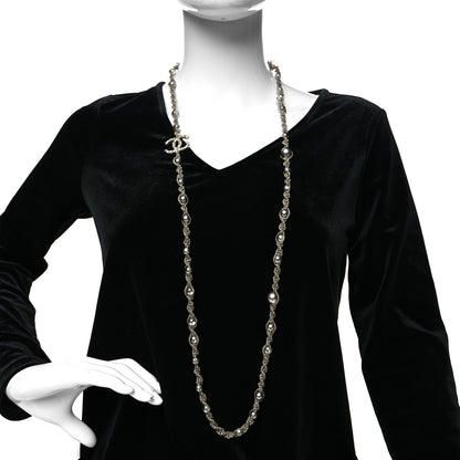 Chanel Pearl Bead CC Long Necklace Silver Grey 3 of 5
