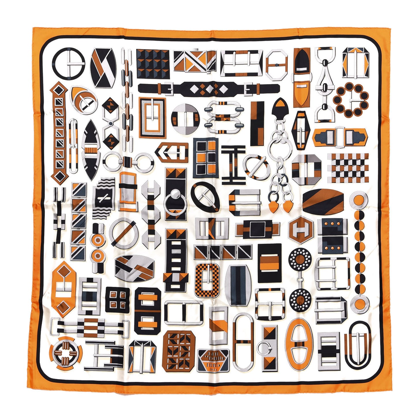 Silk Carré en Boucles Scarf 90 Créme Orange Marron