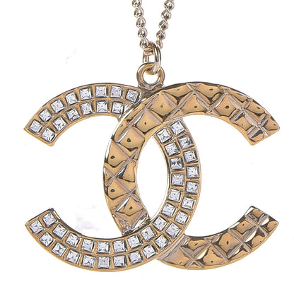 Chanel Baguette Crystal Quilted CC Pendant Necklace Gold 4 of 7