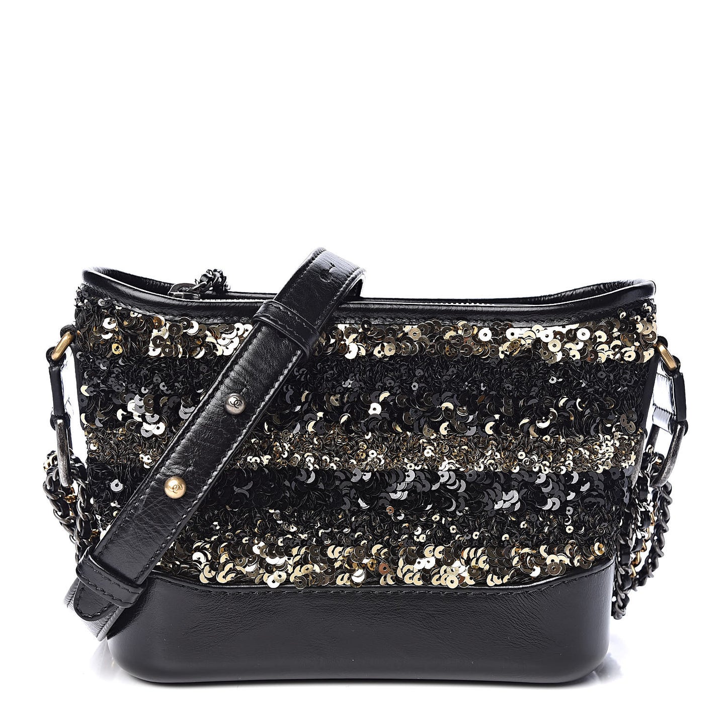 Sequin Calfskin Small Gabrielle Hobo Black Gold