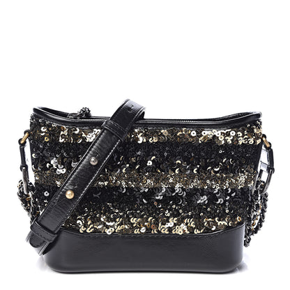 Chanel Sequin Calfskin Small Gabrielle Hobo Black Gold 1 of 10